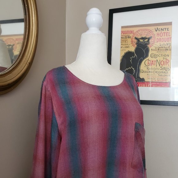 Anthro Cloth & Stone Plaid Top with Lace-Up Back M - Picture 5 of 14